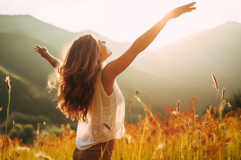 Embracing Serenity: A Woman Practicing Zen-Like Breathing Exercises in Nature for Optimal Wellbeing and Healthy Lifestyle Embracing Serenity: A Woman Practicing Zen-Like Breathing Exercises in Nature for Optimal Wellbeing and Healthy Lifestyle